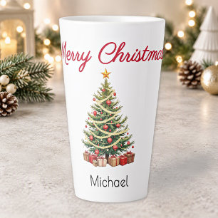 Name, Pretty Decorated Tree, Merry Christmas Latte Mug