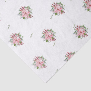 Name, Pretty Pink Poinsettia Bouquet Pattern Tissue Paper