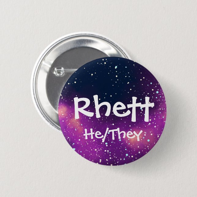 Name ___ + Pronouns Customisable Galaxy 6 Cm Round Badge (Front & Back)