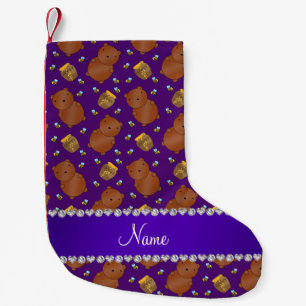 Name purple bears honeypots bees pattern small christmas stocking