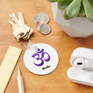 Name, Purple Pattern Om Symbol 2-in Aluminium Key Ring