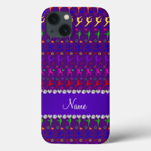 Name purple rainbow gymnastics hearts stars iPhone 13 case