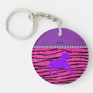 Name purple unicorn hot pink glitter zebra stripes key ring