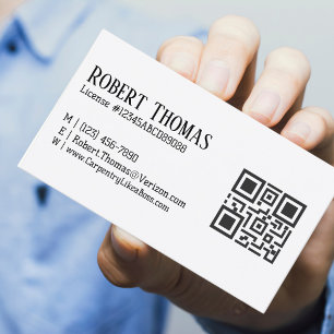 Name QR Code License # Professional Modern Black Business Card