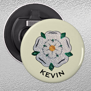 Name, Quilled Yorkshire White Rose Magnet Bottle Opener