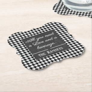 Name Quote. Black & White Houndstooth Bracket Paper Coaster