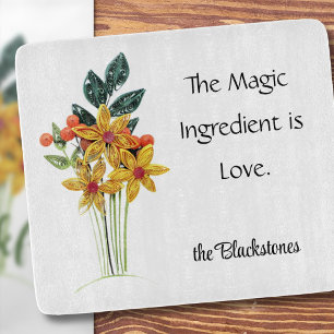 Name, Quote, Paper Quilled Flowers Glass Cutting Board