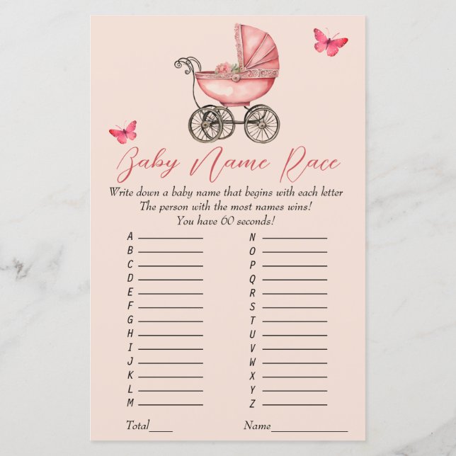 Name Race Baby Carriage Baby Shower Game (Back)