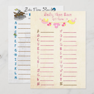 Name Race Baby Shower Game Cards