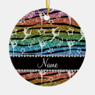 Name rainbow gymnastics glitter zebra stripes ceramic tree decoration