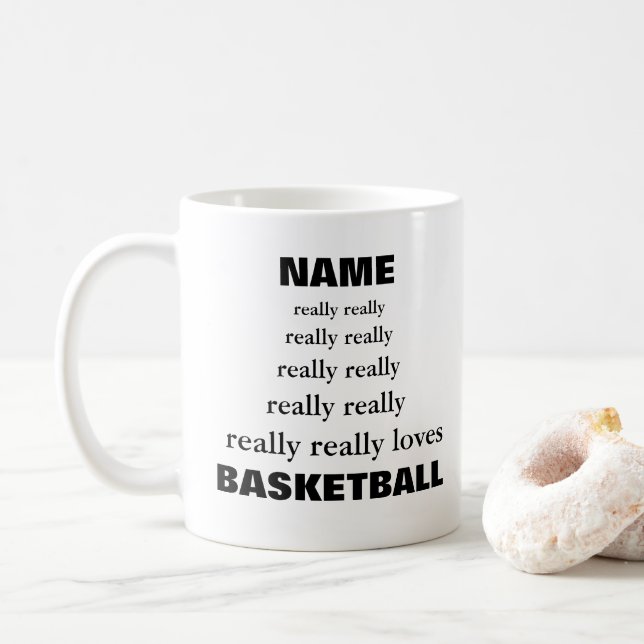 Name really really really loves Subject Basketball Coffee Mug (With Donut)
