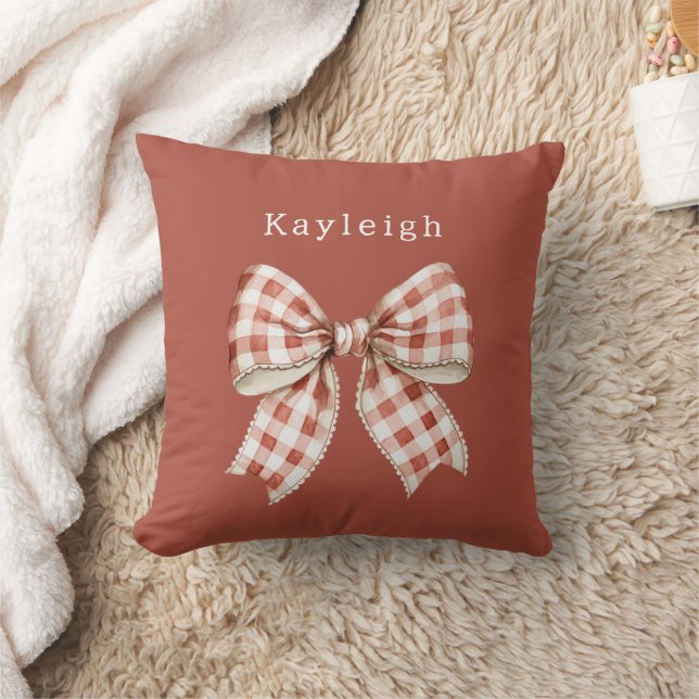 Name Red Cream Bow Cushion (Blanket)