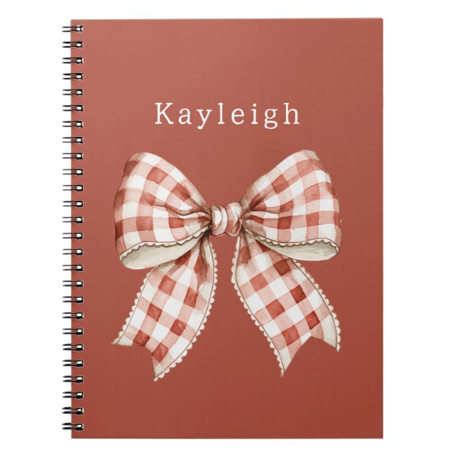 Name Red Cream Bow Notebook (Front)