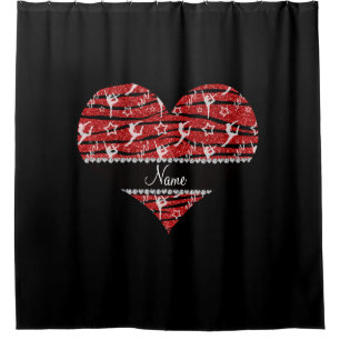 Name red gymnastics glitter zebra stripes shower curtain