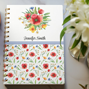 Name, Red Poppies, Summer Wildflowers Spiral Notebook