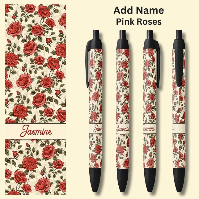 Name Red Roses on Cream Black Ink Pen (Creator Uploaded)