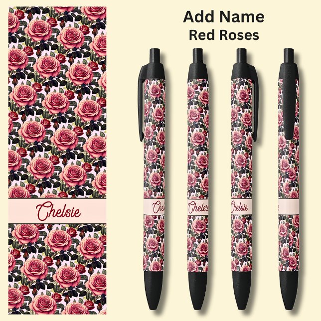 Name Red Roses on Pink Black Ink Pen (Creator Uploaded)