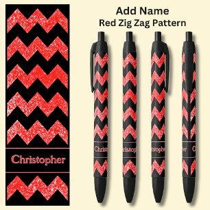 Name Red Zig Zag on Black Ink Pen
