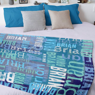 Name Replicated in Shades of Blue Fleece Blanket
