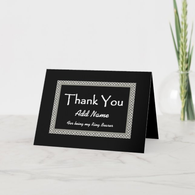 NAME  Ring Bearer Chequerboard Wedding THANK YOU 1 Card (Front)