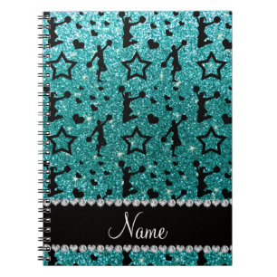 Name robin egg blue glitter stars cheerleading spiral notebook