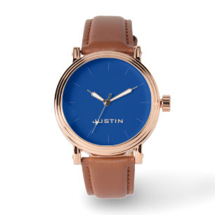Name, Rose Gold Men's Blue Face Brown Band Wrist Watch