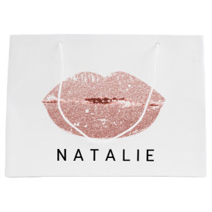 Name Rose Kiss Lips Glitter Grey Minimalim Large Gift Bag