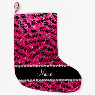 Name rose pink glitter happy birthday balloons small christmas stocking
