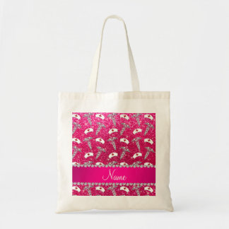 Name rose pink glitter nurse hats silver caduceus tote bag