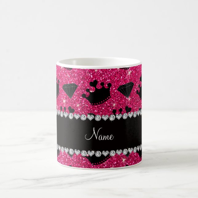 Name rose pink glitter princess crowns diamonds coffee mug (Center)