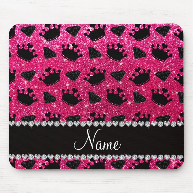 Name rose pink glitter princess crowns diamonds mouse pad (Front)