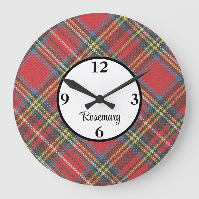 Name, Royal Stewart Tartan Acrylic Large Clock (Front)