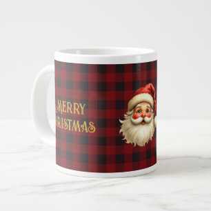 Name, Santa Claus Black & Red Buffalo Check Jumbo Large Coffee Mug