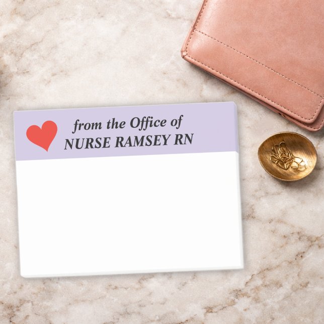 Name School Nurse Red Heart, Lavender Border  Post-it Notes (Creator Uploaded)