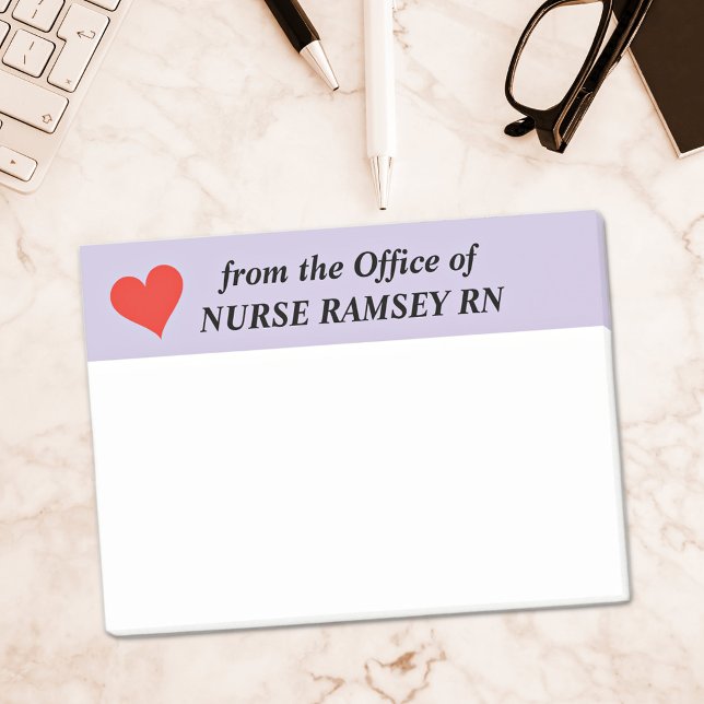 Name School Nurse Red Heart, Lavender Border  Post-it Notes (Creator Uploaded)