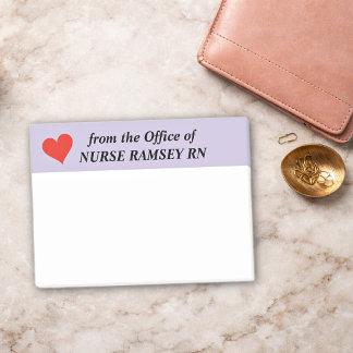 Name School Nurse Red Heart, Lavender Border Post-it Notes