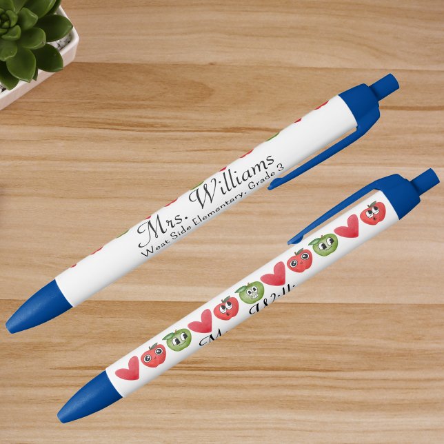 Name School, Red Apple Custom Teacher Appreciation Blue Ink Pen (Creator Uploaded)