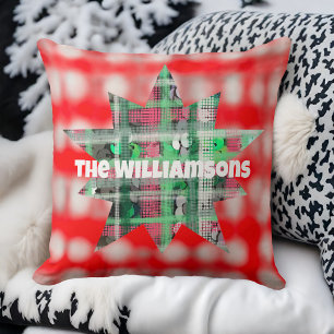 Name script celestial star plaid red green white  cushion