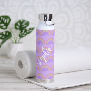 Name script colourful rainbow pattern personalised water bottle