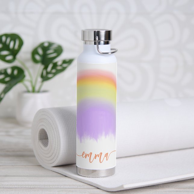 Name script colourful rainbow personalised water bottle (Yoga)