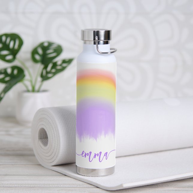 Name script colourful rainbow personalised water bottle (Yoga)