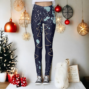 Name script cute cool navy gold white dot festive  leggings