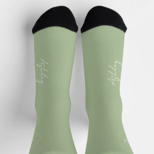 Name script personalised wedding favour sage green socks
