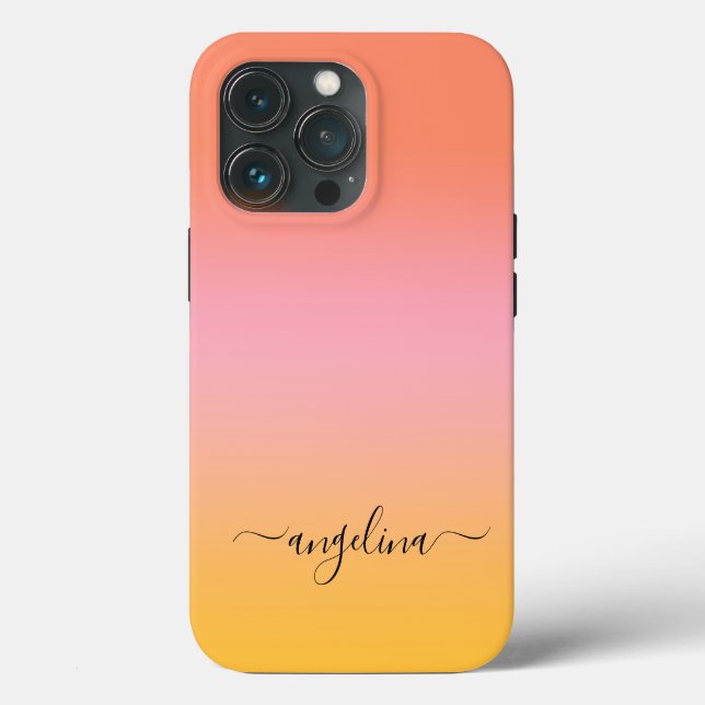 Name Script Text Monogram Gradient Ombre Orange  Case-Mate iPhone Case (Back)