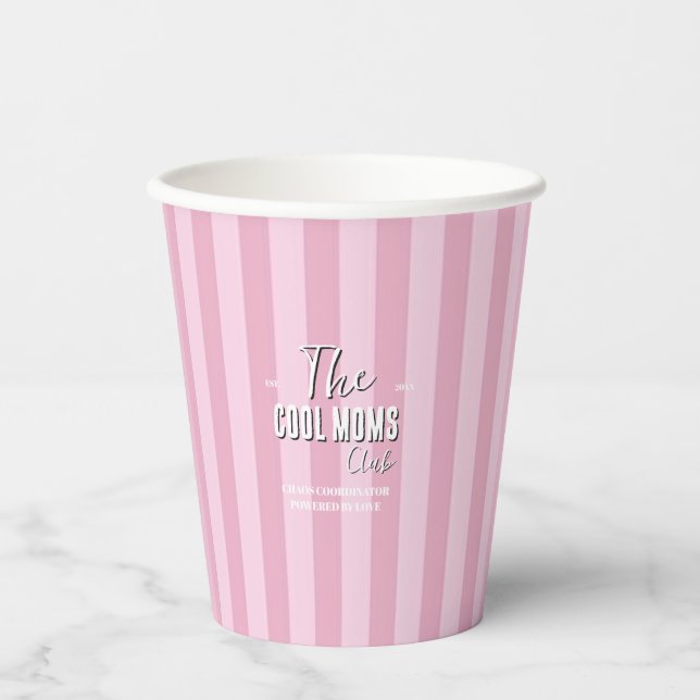 Name Script Vintage Pink Stripe Paper Cups (Front)