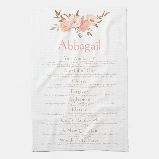Name Scripture Christian Identity Bible Floral Tea Towel (Vertical)