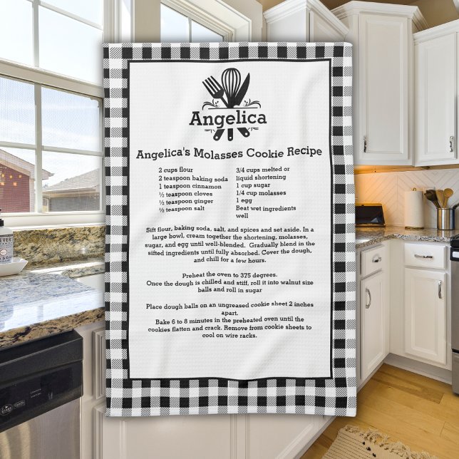 Name Served Recipe Black White Buffalo Plaid Tea Towel (Creator Uploaded)
