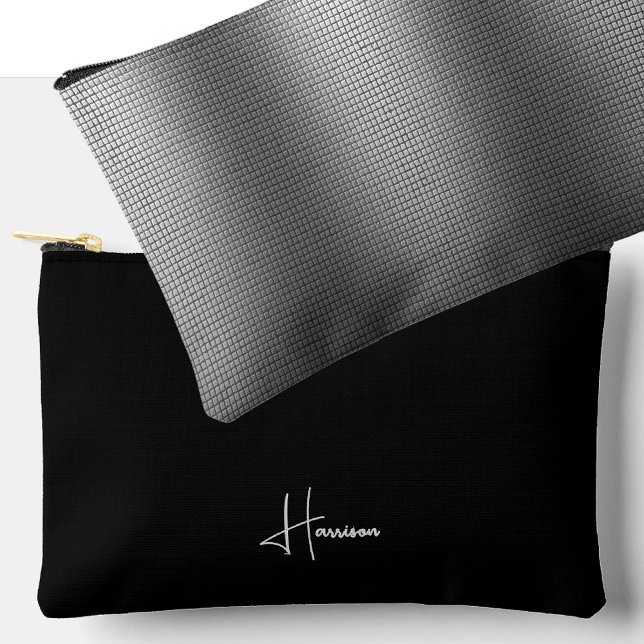 Name || Shiny Metal Grid Effect Masculine Black Accessory Pouch (Creator Uploaded)