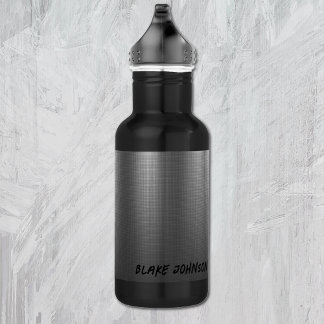 Name, Shiny Metal Grid Effect on 18oz Black 532 Ml Water Bottle