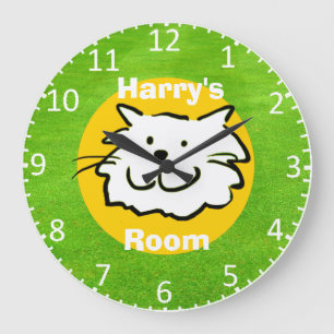 Name shows it's Child's Room. Cat Design Large Clock